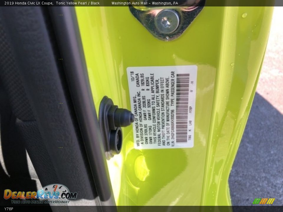 Honda Color Code Y78P Tonic Yellow Pearl