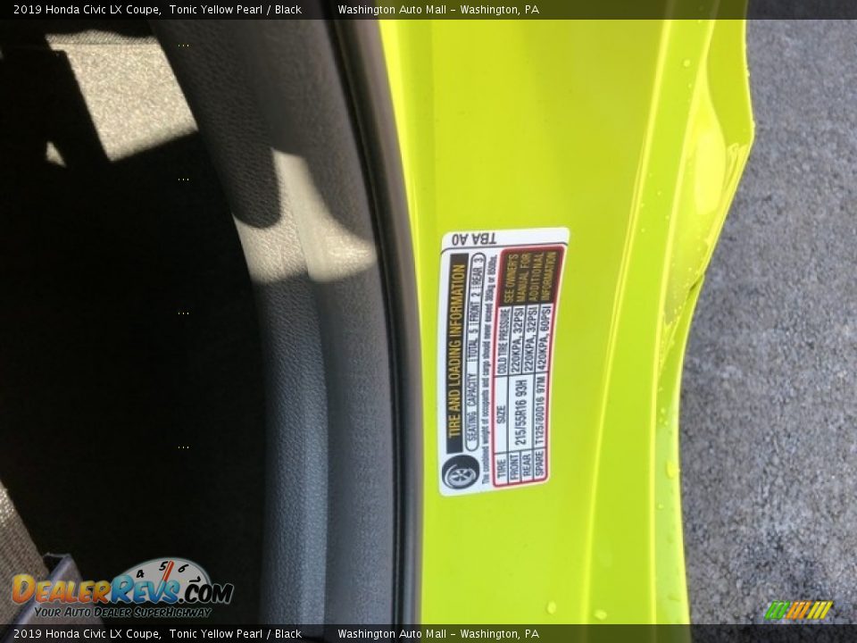 Info Tag of 2019 Honda Civic LX Coupe Photo #19