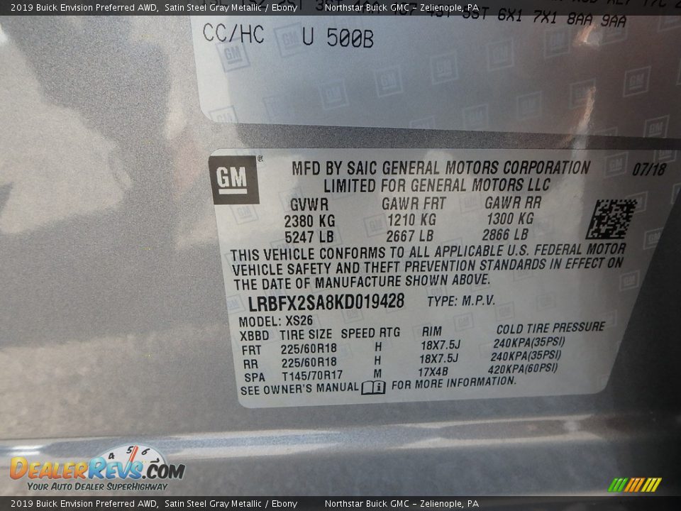 2019 Buick Envision Preferred AWD Satin Steel Gray Metallic / Ebony Photo #15