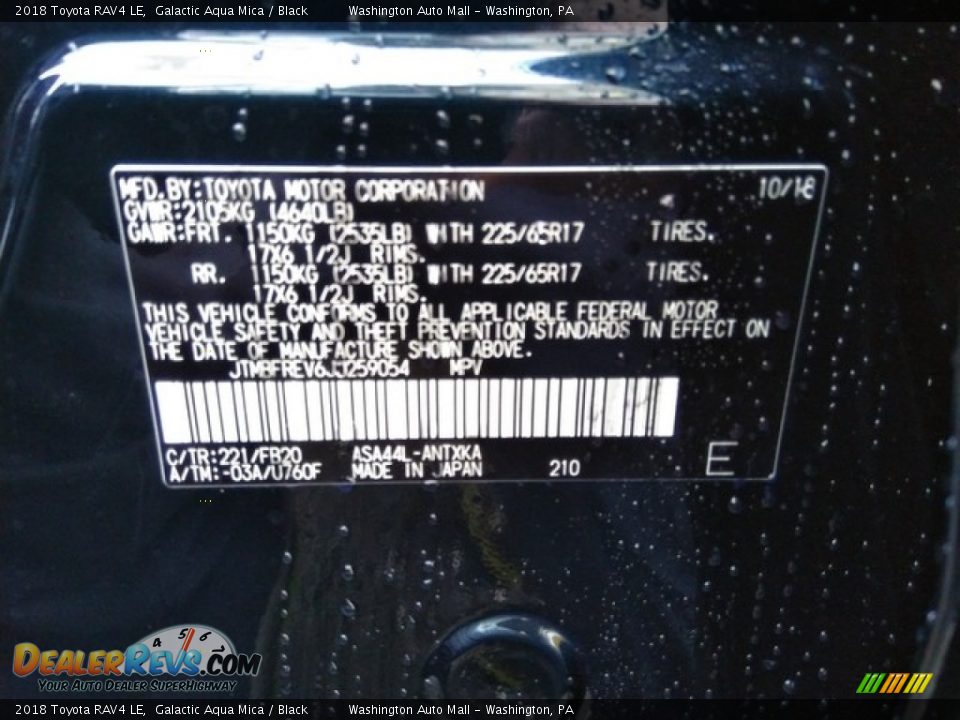 2018 Toyota RAV4 LE Galactic Aqua Mica / Black Photo #19