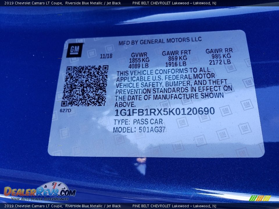 2019 Chevrolet Camaro LT Coupe Riverside Blue Metallic / Jet Black Photo #8