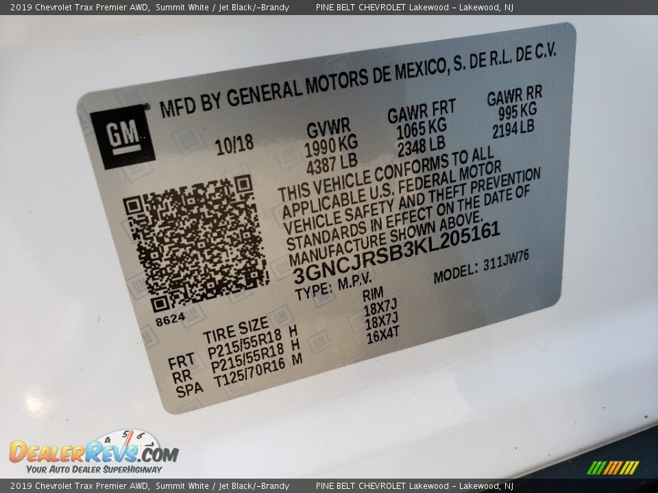2019 Chevrolet Trax Premier AWD Summit White / Jet Black/­Brandy Photo #9