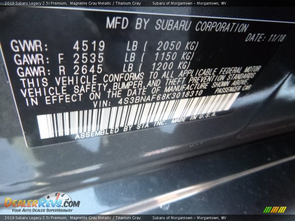 2019 Subaru Legacy 2.5i Premium Magnetite Gray Metallic / Titanium Gray Photo #14