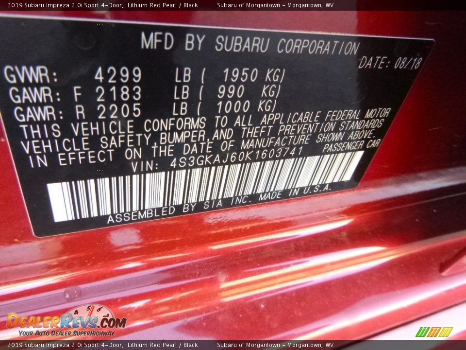 2019 Subaru Impreza 2.0i Sport 4-Door Lithium Red Pearl / Black Photo #14
