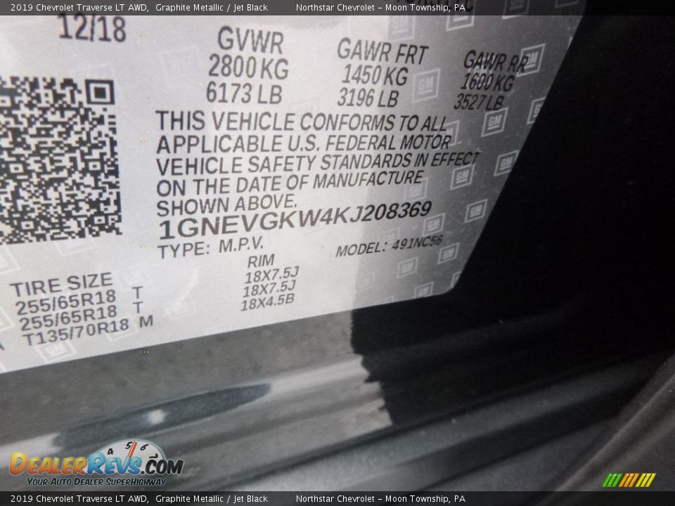 2019 Chevrolet Traverse LT AWD Graphite Metallic / Jet Black Photo #17