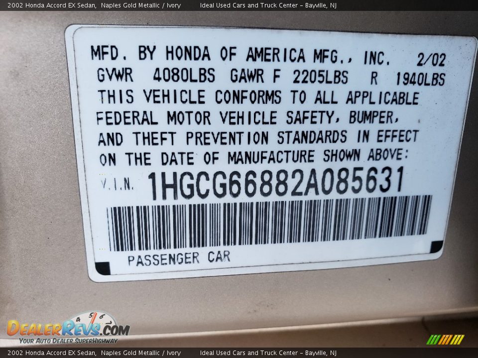 2002 Honda Accord EX Sedan Naples Gold Metallic / Ivory Photo #16