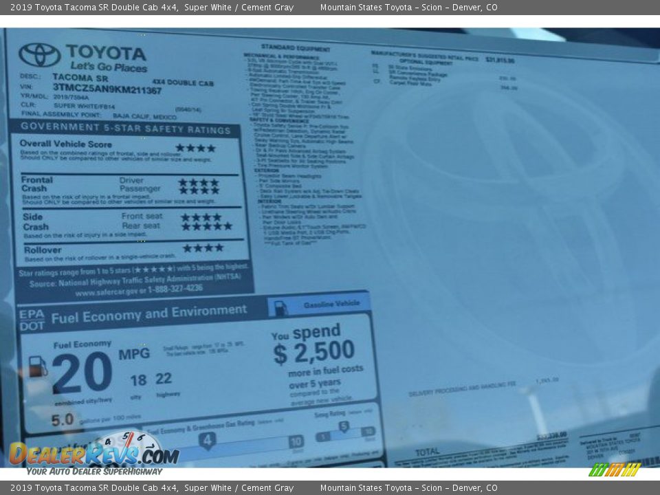 2019 Toyota Tacoma SR Double Cab 4x4 Super White / Cement Gray Photo #36