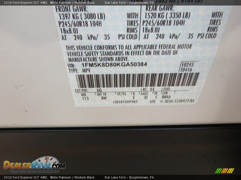 2019 Ford Explorer XLT 4WD White Platinum / Medium Black Photo #16