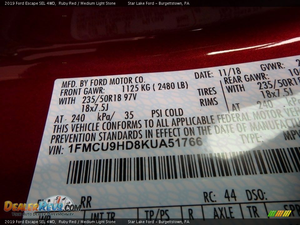 2019 Ford Escape SEL 4WD Ruby Red / Medium Light Stone Photo #15