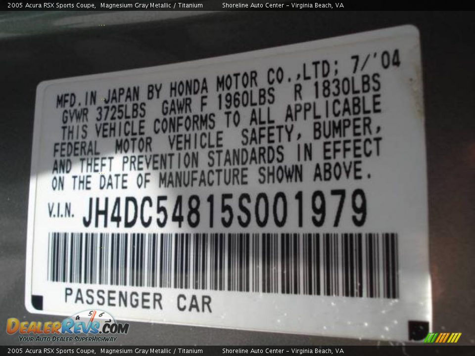 2005 Acura RSX Sports Coupe Magnesium Gray Metallic / Titanium Photo #17