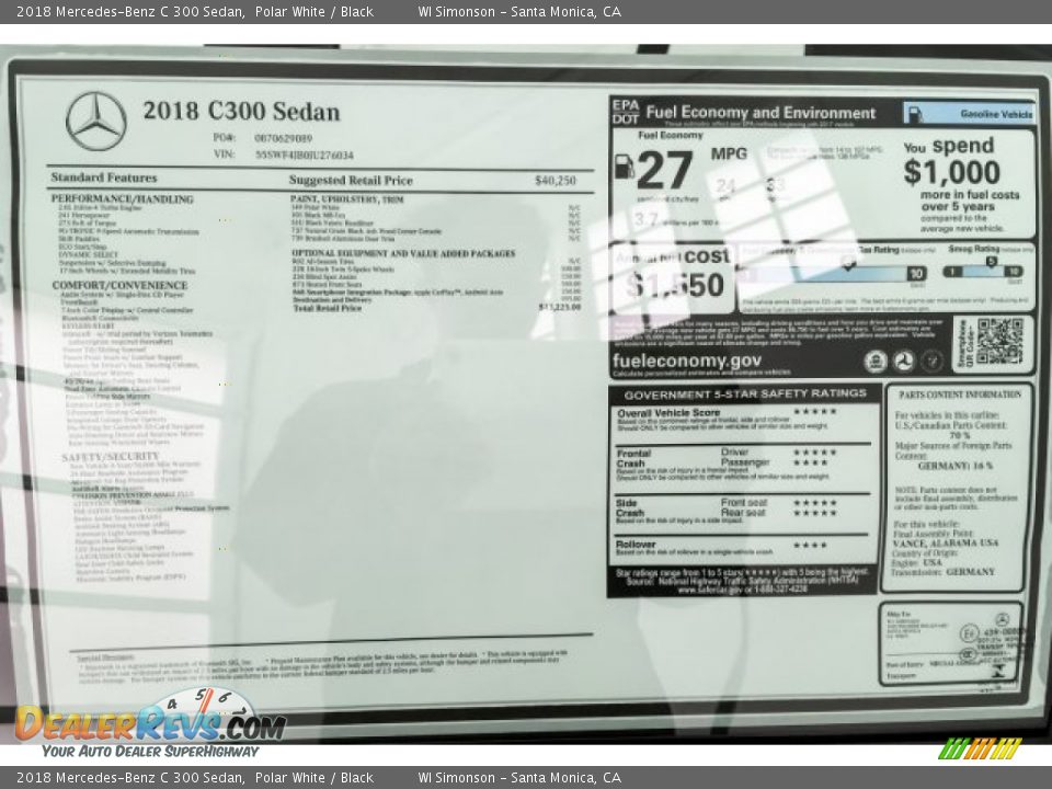 2018 Mercedes-Benz C 300 Sedan Polar White / Black Photo #10