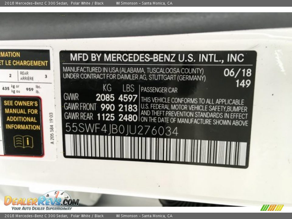 2018 Mercedes-Benz C 300 Sedan Polar White / Black Photo #11