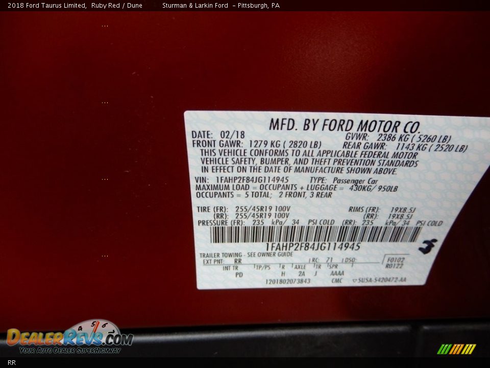 Ford Color Code RR Ruby Red