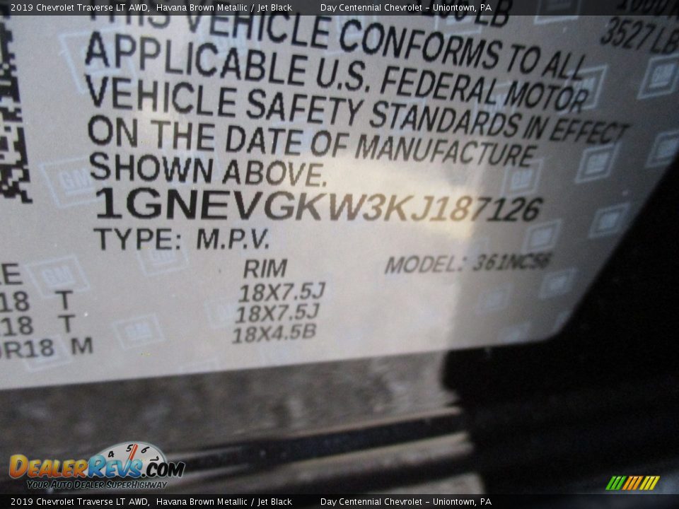 2019 Chevrolet Traverse LT AWD Havana Brown Metallic / Jet Black Photo #19