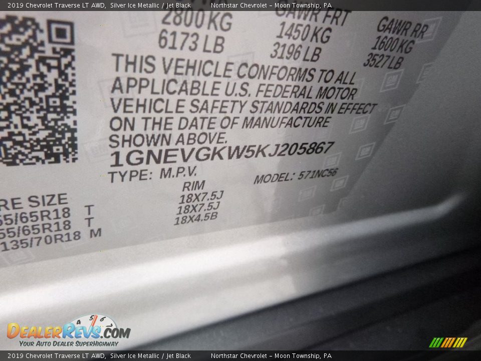 2019 Chevrolet Traverse LT AWD Silver Ice Metallic / Jet Black Photo #17