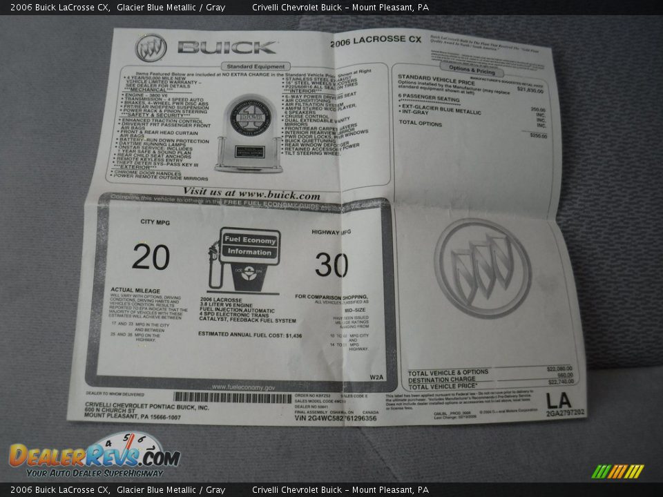 2006 Buick LaCrosse CX Glacier Blue Metallic / Gray Photo #25