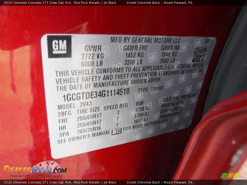2016 Chevrolet Colorado Z71 Crew Cab 4x4 Red Rock Metallic / Jet Black Photo #33