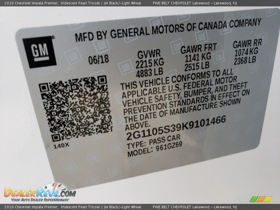 2019 Chevrolet Impala Premier Iridescent Pearl Tricoat / Jet Black/­Light Wheat Photo #9