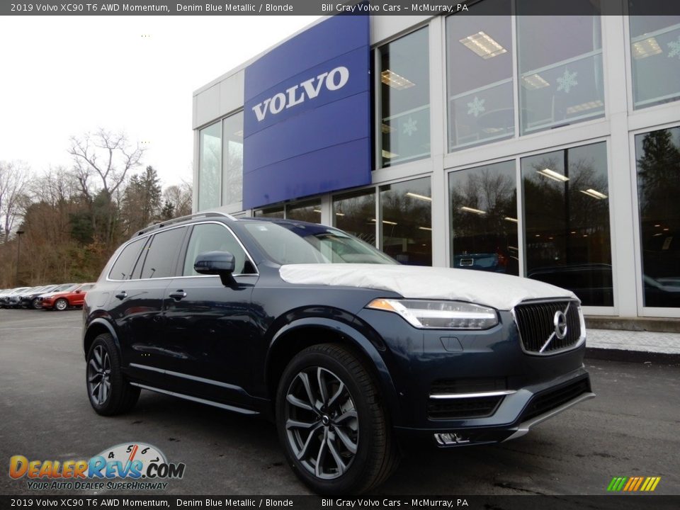 2019 Volvo XC90 T6 AWD Momentum Denim Blue Metallic / Blonde Photo #1