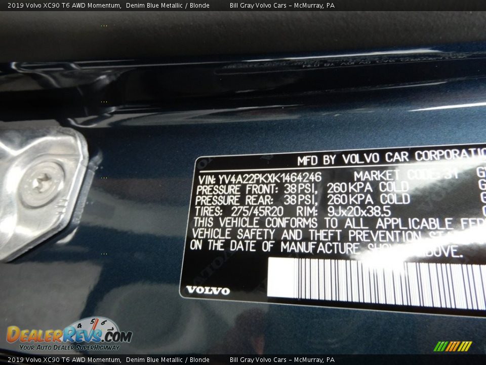 2019 Volvo XC90 T6 AWD Momentum Denim Blue Metallic / Blonde Photo #11