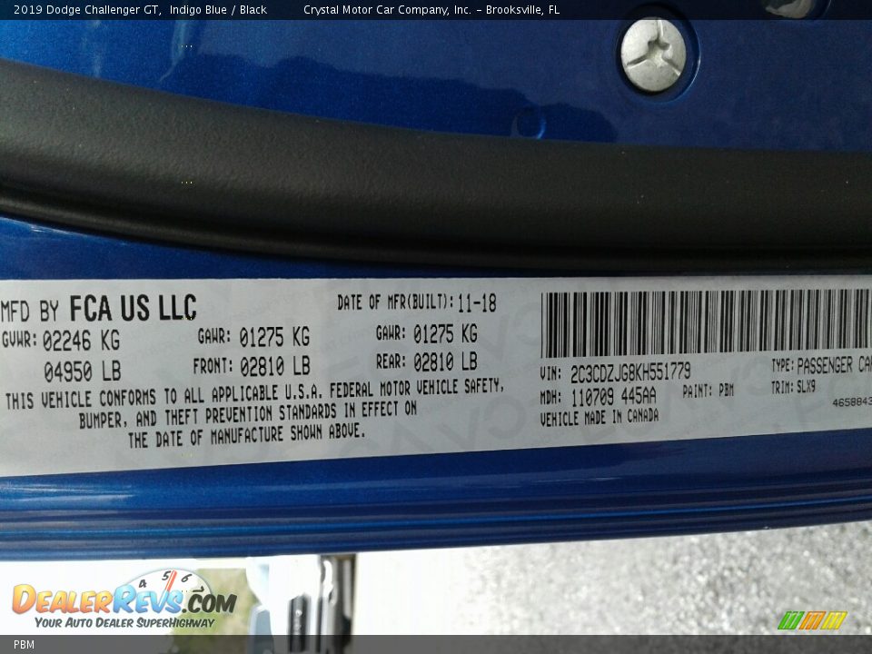 Dodge Color Code PBM Indigo Blue