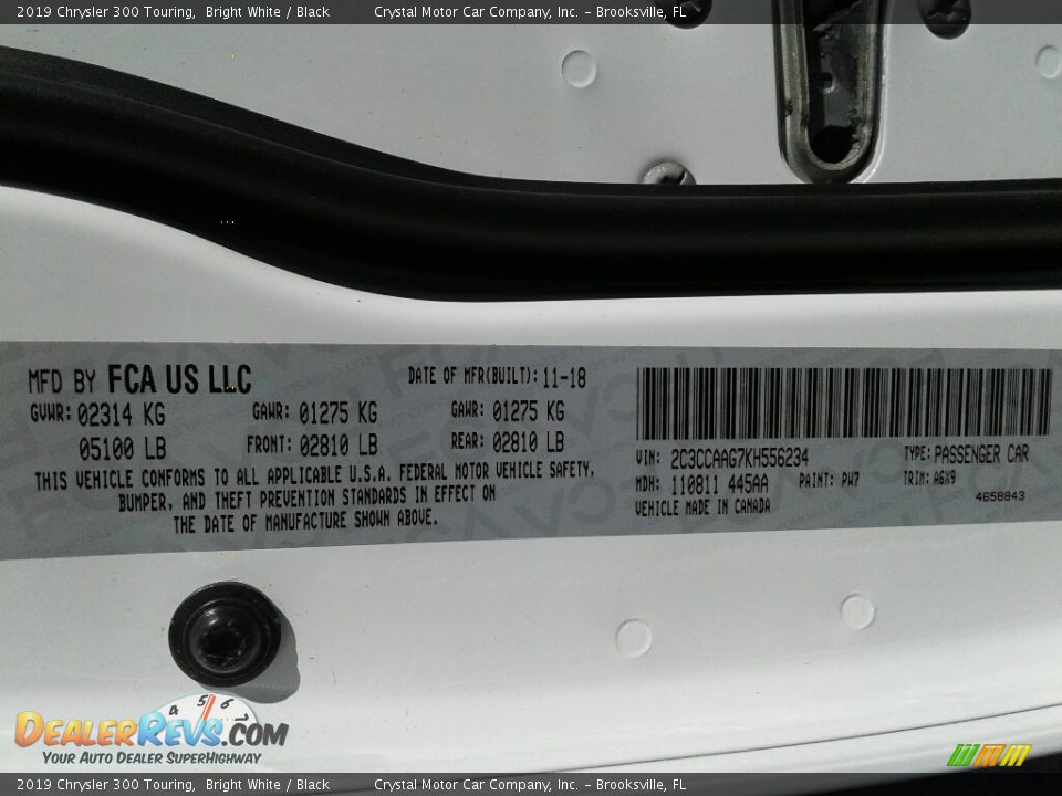 2019 Chrysler 300 Touring Bright White / Black Photo #21