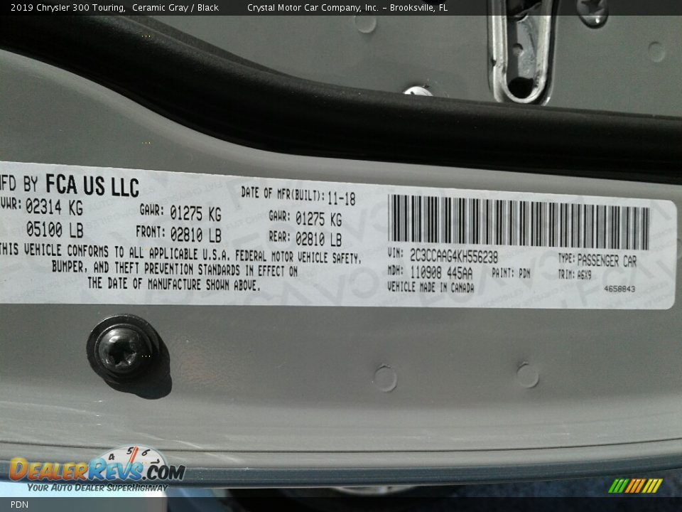 Chrysler Color Code PDN Ceramic Gray