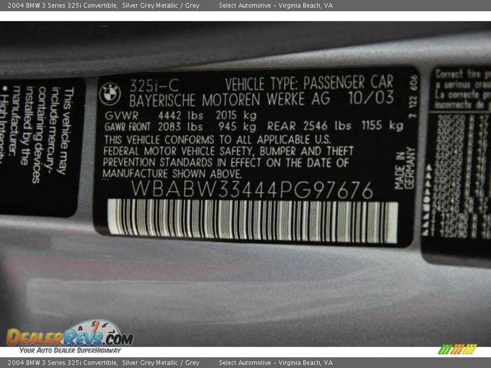 2004 BMW 3 Series 325i Convertible Silver Grey Metallic / Grey Photo #16