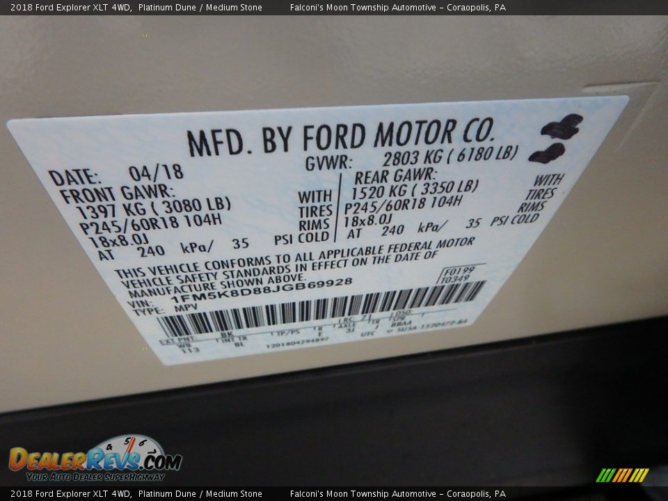 2018 Ford Explorer XLT 4WD Platinum Dune / Medium Stone Photo #23
