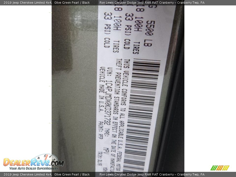 2019 Jeep Cherokee Limited 4x4 Olive Green Pearl / Black Photo #15