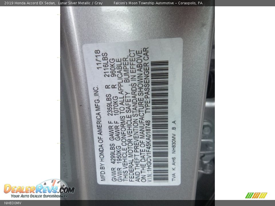 Honda Color Code NH830MV Lunar Silver Metallic