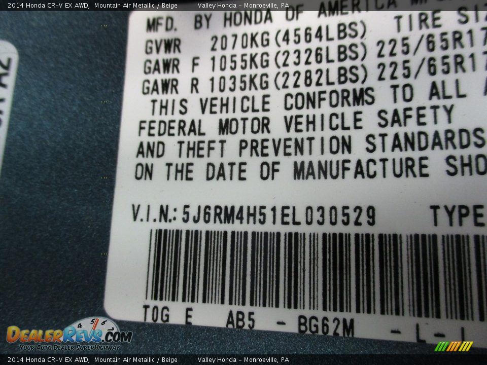 2014 Honda CR-V EX AWD Mountain Air Metallic / Beige Photo #19
