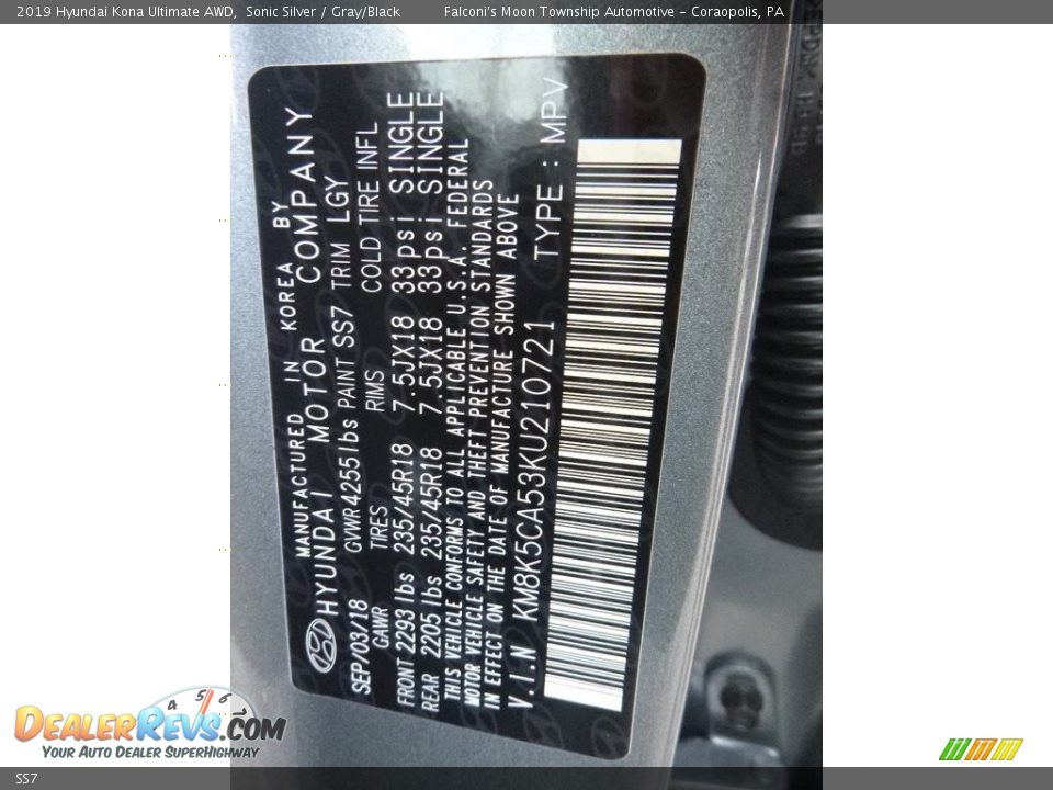 Hyundai Color Code SS7 Sonic Silver