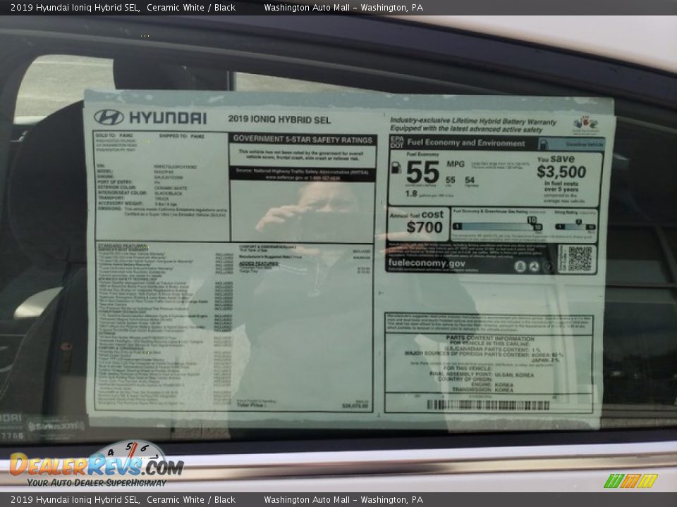 2019 Hyundai Ioniq Hybrid SEL Ceramic White / Black Photo #10