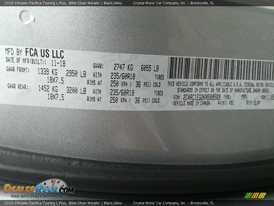 2019 Chrysler Pacifica Touring L Plus Billet Silver Metallic / Black/Alloy Photo #22
