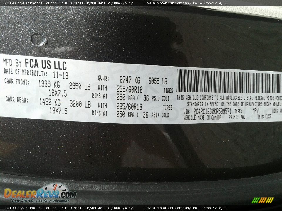 2019 Chrysler Pacifica Touring L Plus Granite Crystal Metallic / Black/Alloy Photo #22
