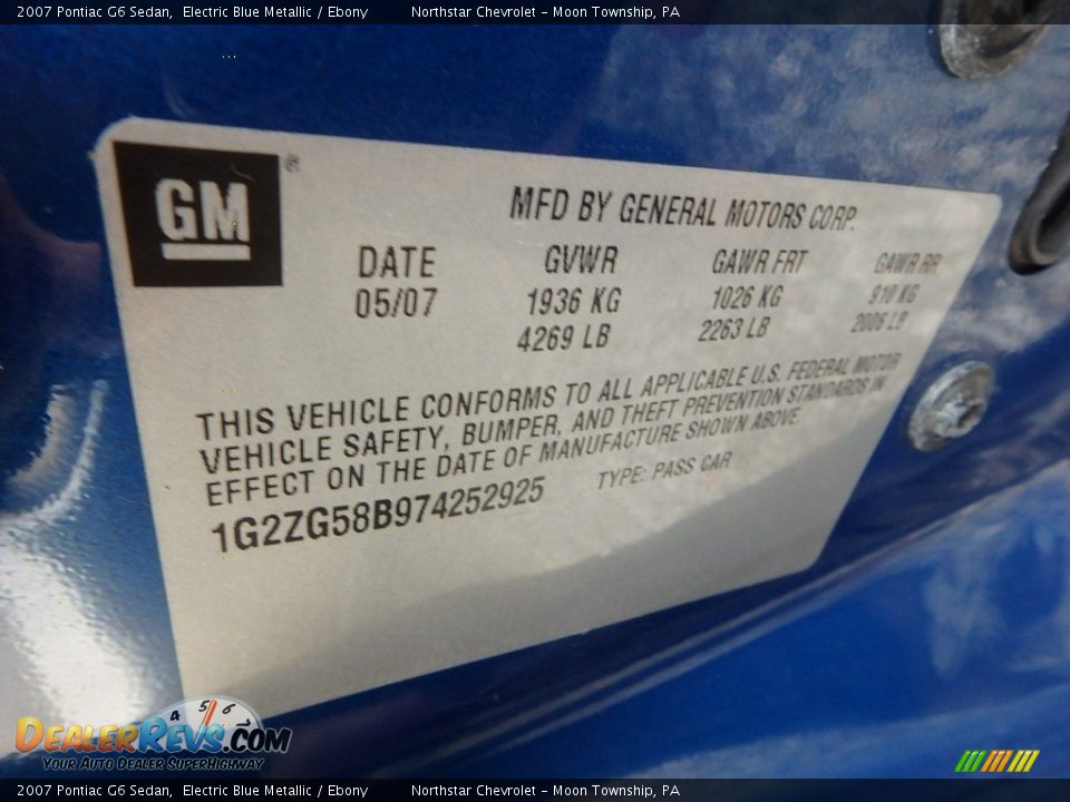 2007 Pontiac G6 Sedan Electric Blue Metallic / Ebony Photo #14