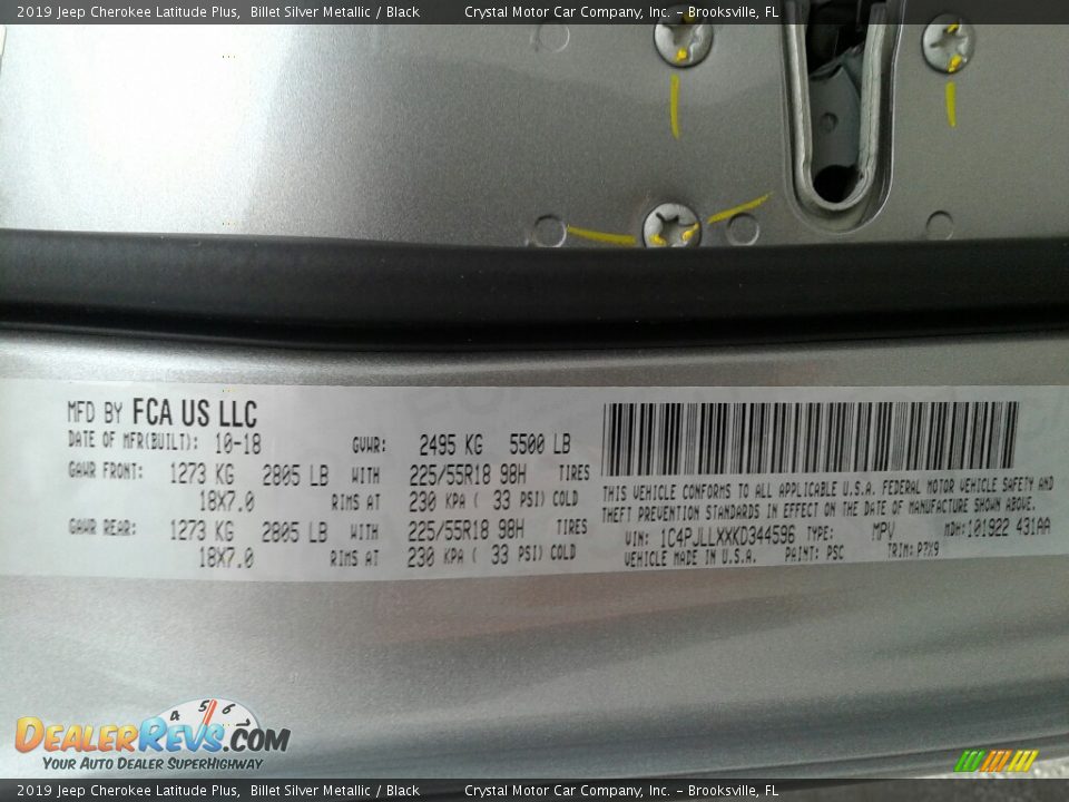 2019 Jeep Cherokee Latitude Plus Billet Silver Metallic / Black Photo #21