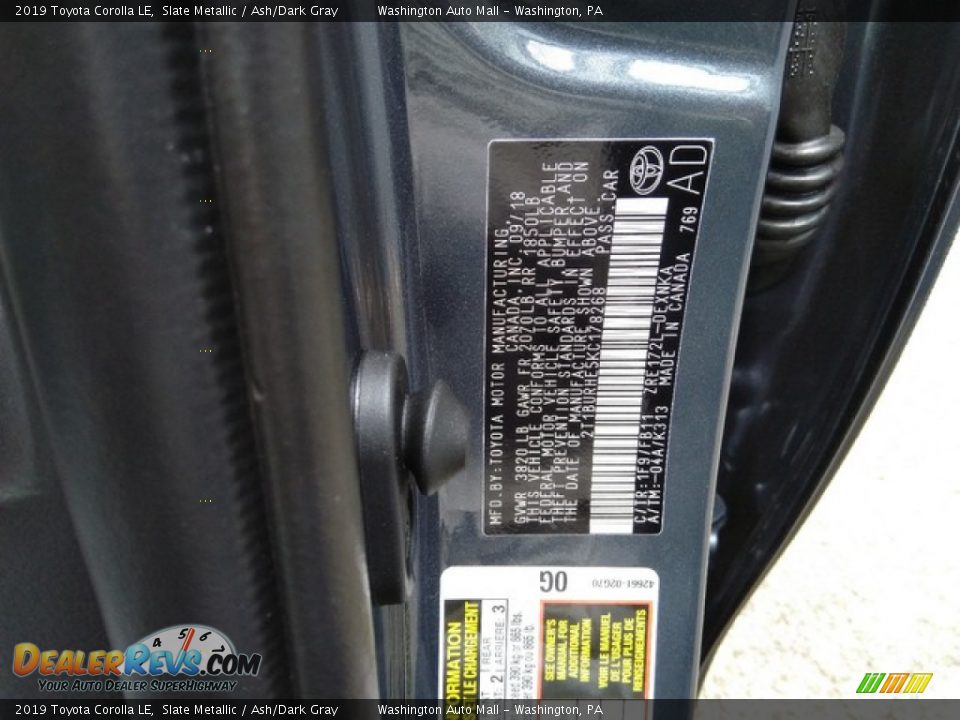 2019 Toyota Corolla LE Slate Metallic / Ash/Dark Gray Photo #19