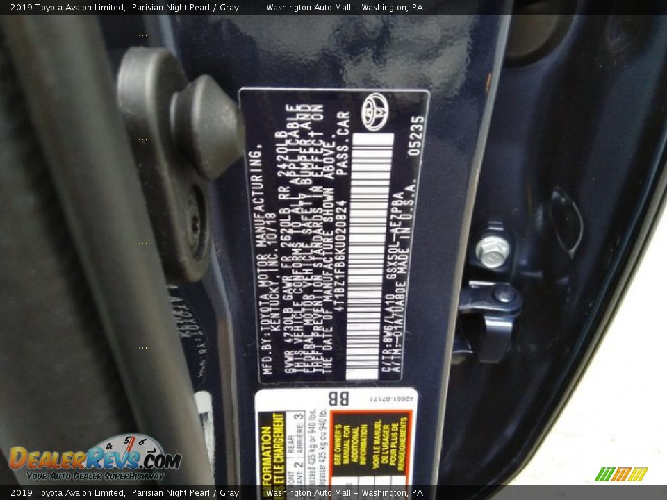 2019 Toyota Avalon Limited Parisian Night Pearl / Gray Photo #20