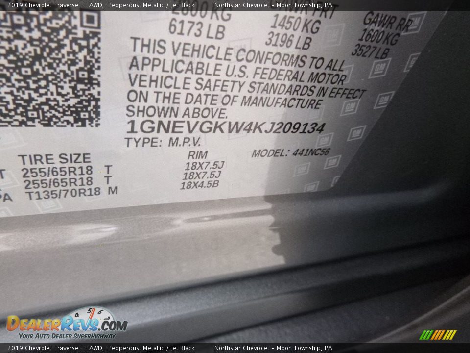 2019 Chevrolet Traverse LT AWD Pepperdust Metallic / Jet Black Photo #17