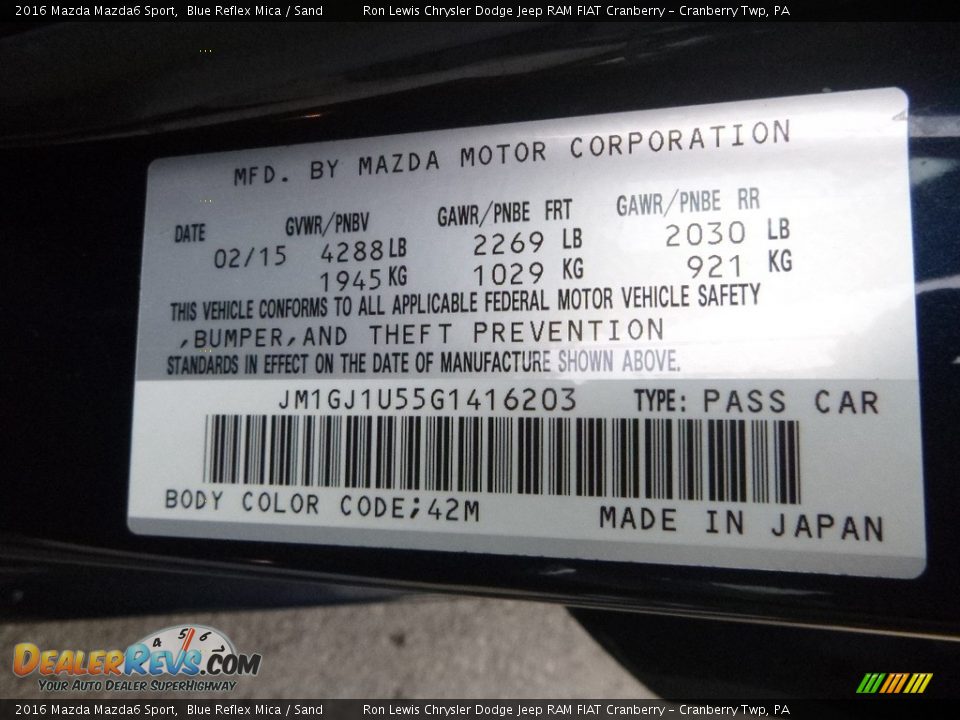 2016 Mazda Mazda6 Sport Blue Reflex Mica / Sand Photo #15