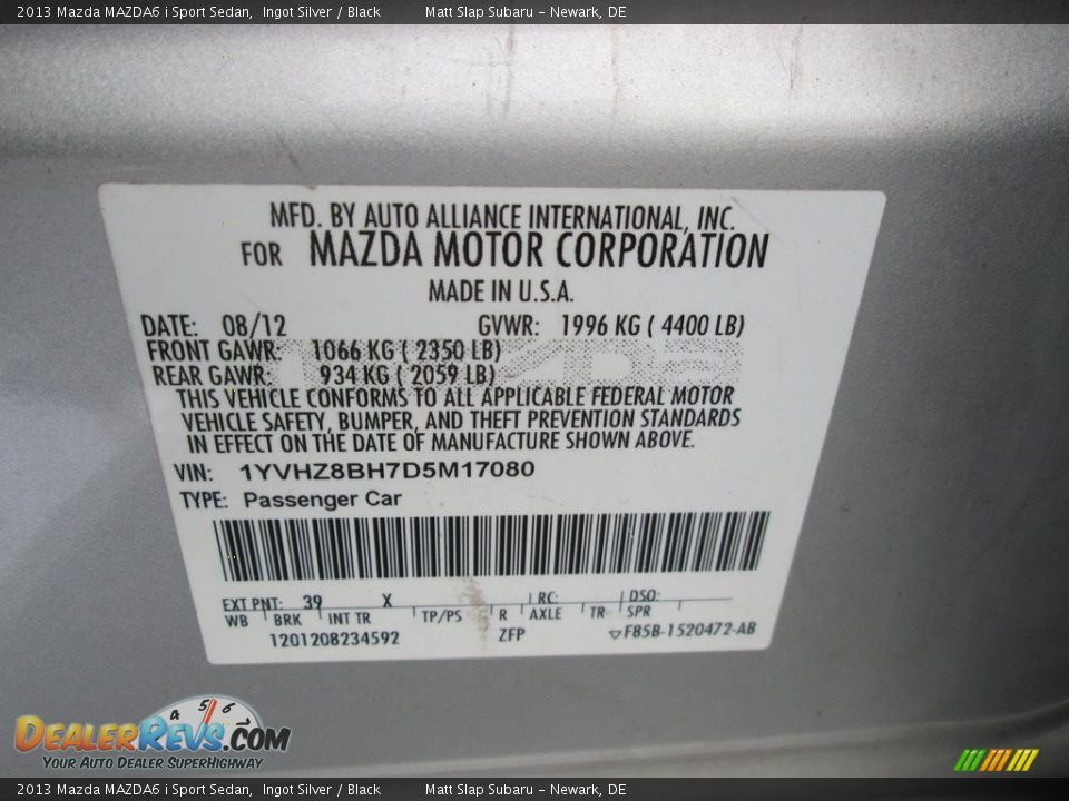 2013 Mazda MAZDA6 i Sport Sedan Ingot Silver / Black Photo #29