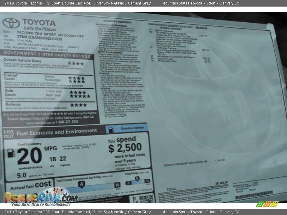 2019 Toyota Tacoma TRD Sport Double Cab 4x4 Silver Sky Metallic / Cement Gray Photo #36