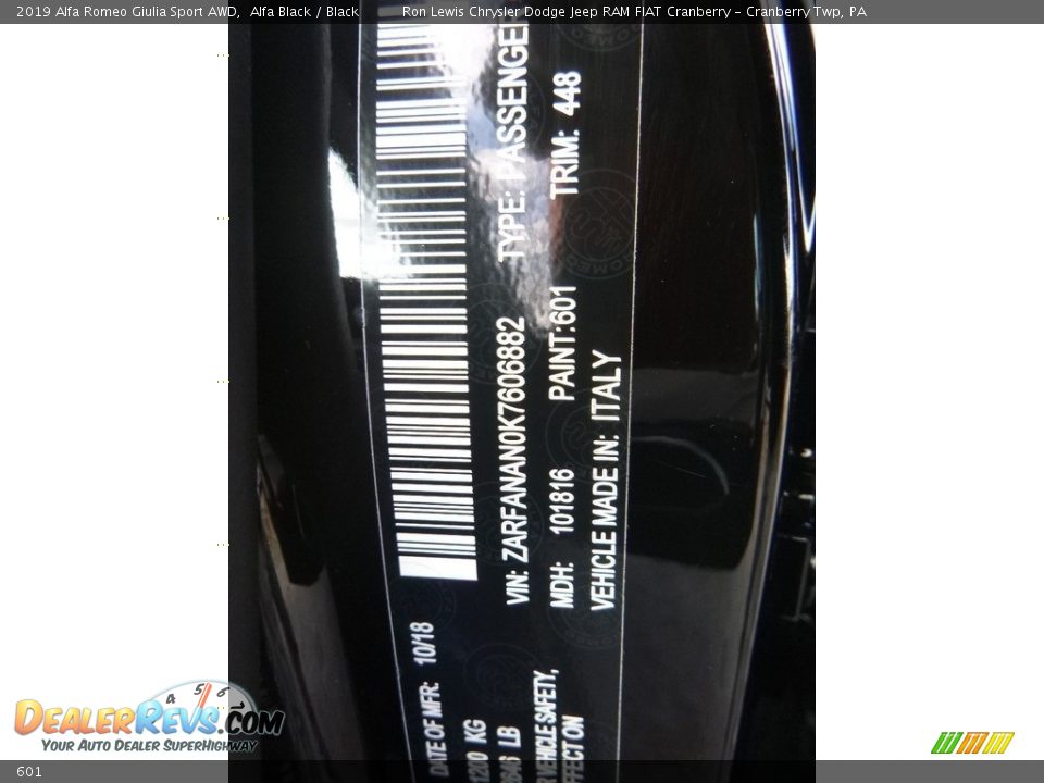 Alfa Romeo Color Code 601 Alfa Black