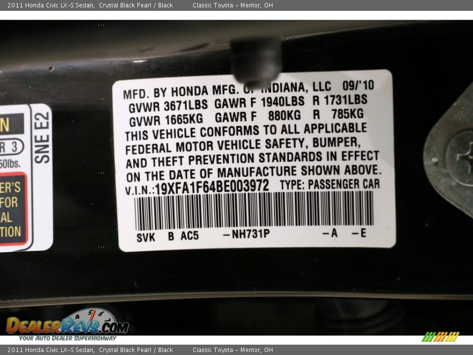 2011 Honda Civic LX-S Sedan Crystal Black Pearl / Black Photo #18