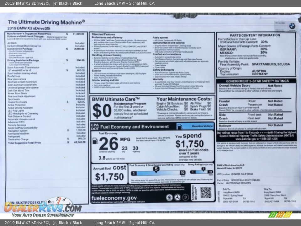 2019 BMW X3 sDrive30i Jet Black / Black Photo #10