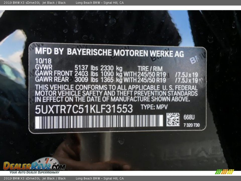 2019 BMW X3 sDrive30i Jet Black / Black Photo #11