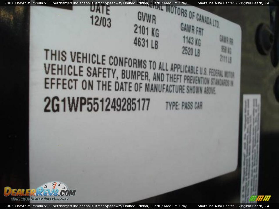 2004 Chevrolet Impala SS Supercharged Indianapolis Motor Speedway Limited Edition Black / Medium Gray Photo #27