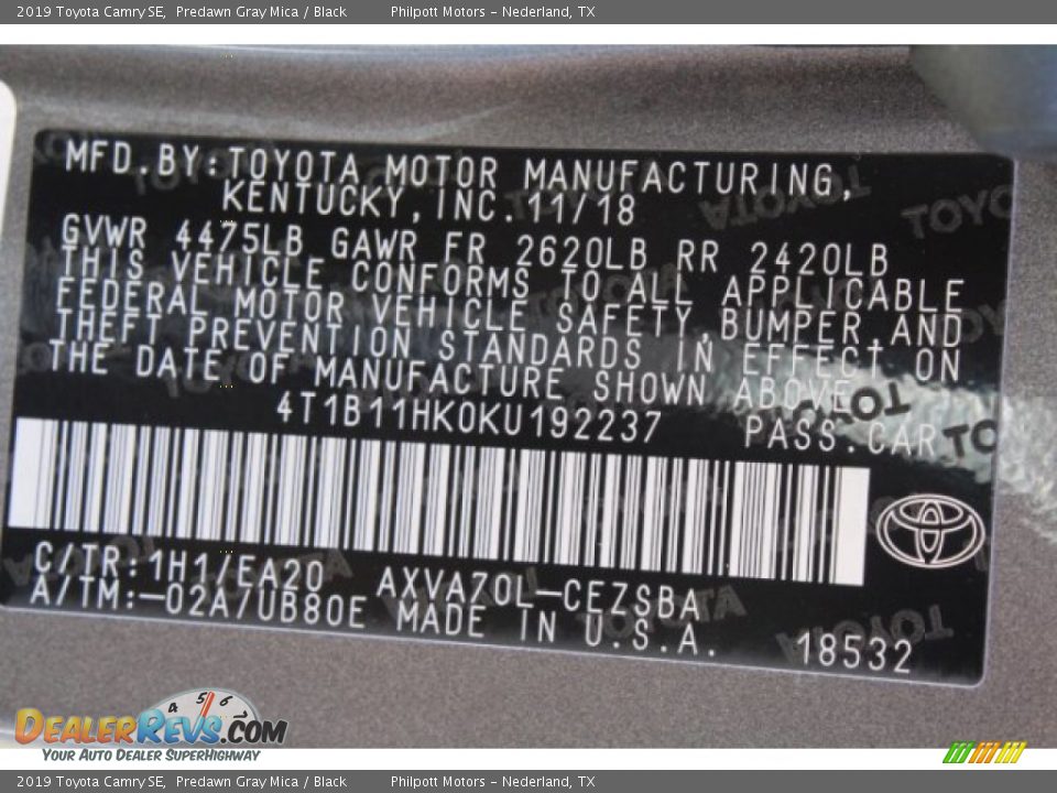 2019 Toyota Camry SE Predawn Gray Mica / Black Photo #23